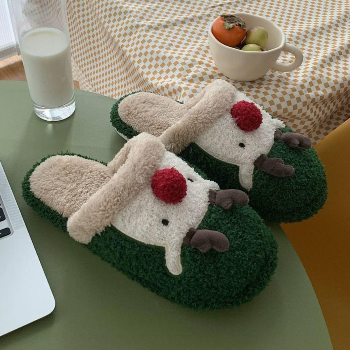 Winter Christmas Elk Plush Slippers Non-Slip Cotton Slippers