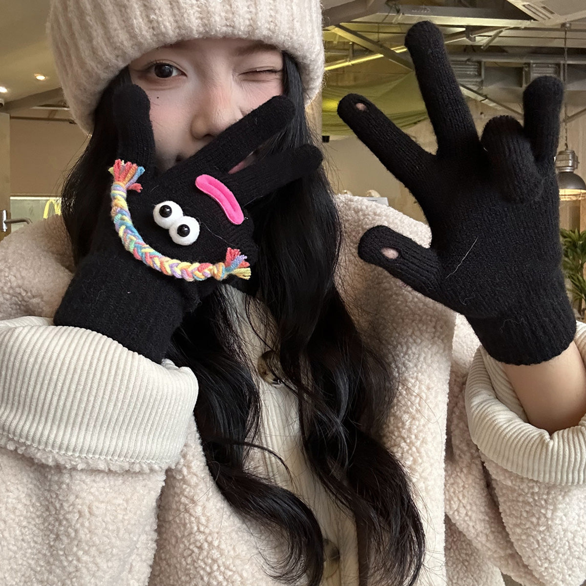 Funny Gloves Warm Fleece-lined Touch-screen Knitted Gloves