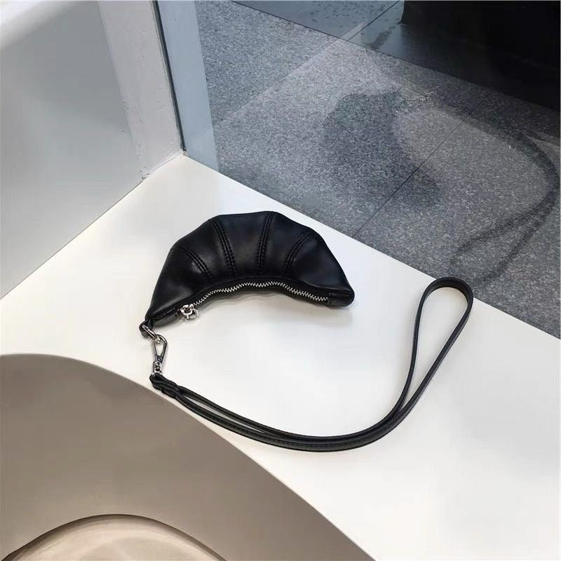 Hanging Neck Small Coin Purse Cute Croissant Mini Concave Design Crossbody Lipstick Headphone Bag