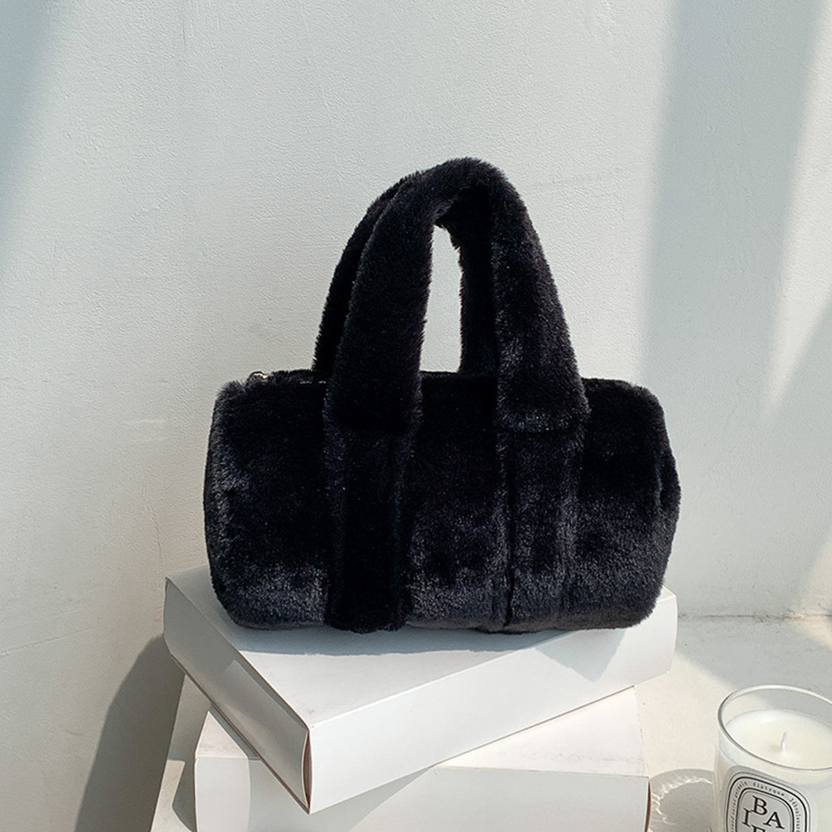 Autumn Winter Cylindrical Handbag Plush Bag