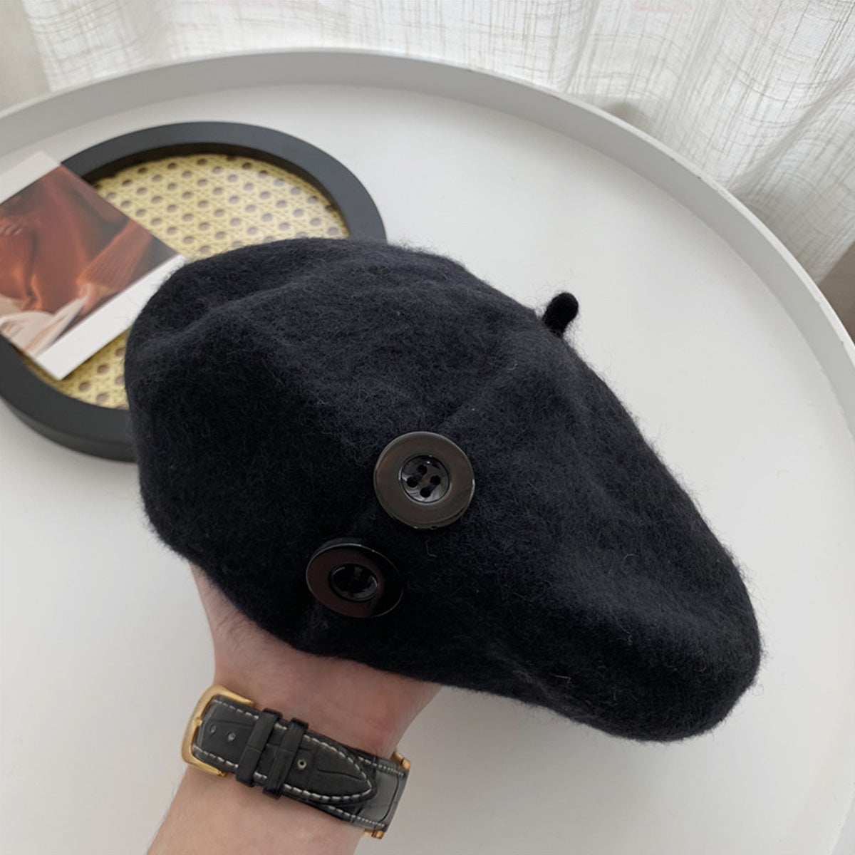 Korean Button Wool Beret