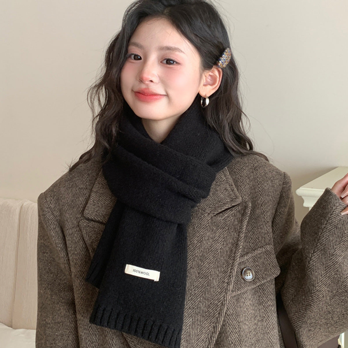 100% Sheep Wool Knitted Warm Thick Scarf