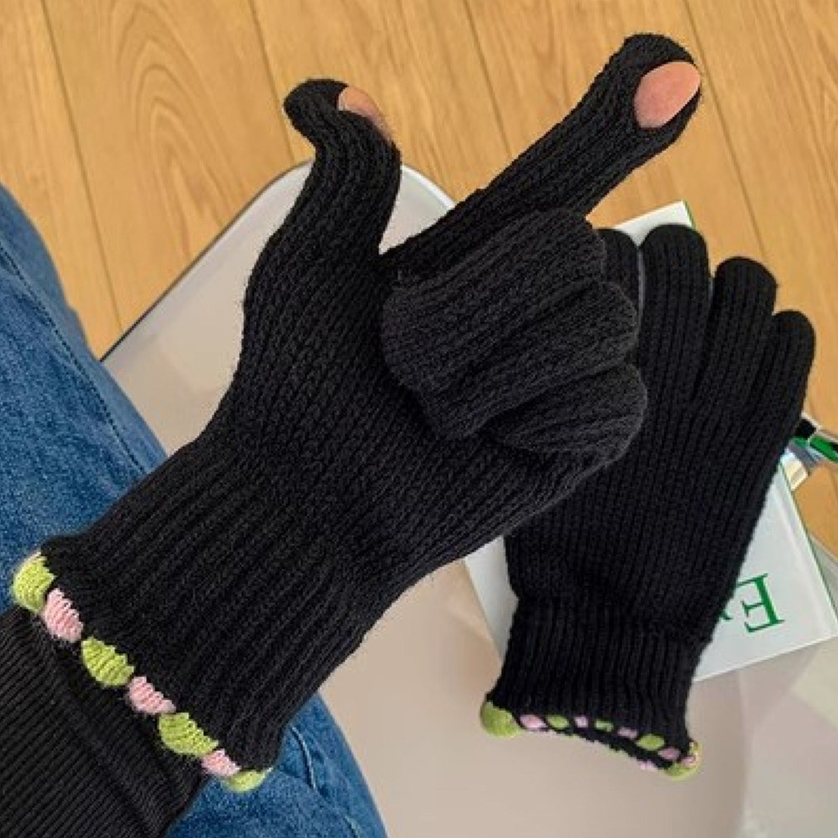 Knitted gloves for women thickened touch screen split finger gloves