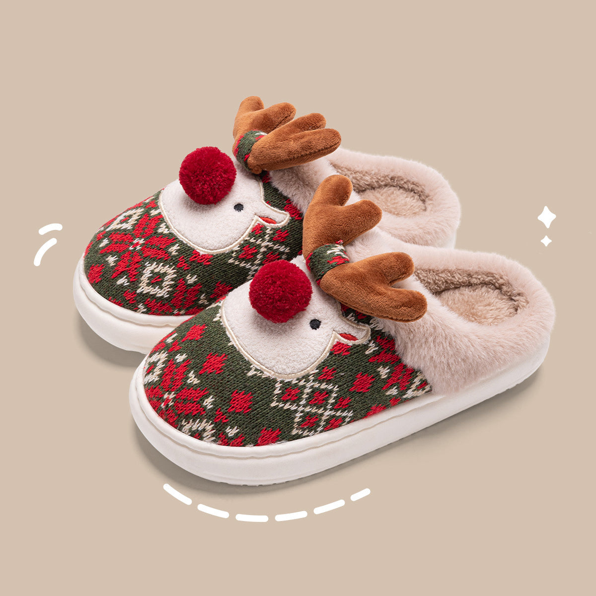 Cute Christmas Elk Cotton Slippers Warm Slippers for Women
