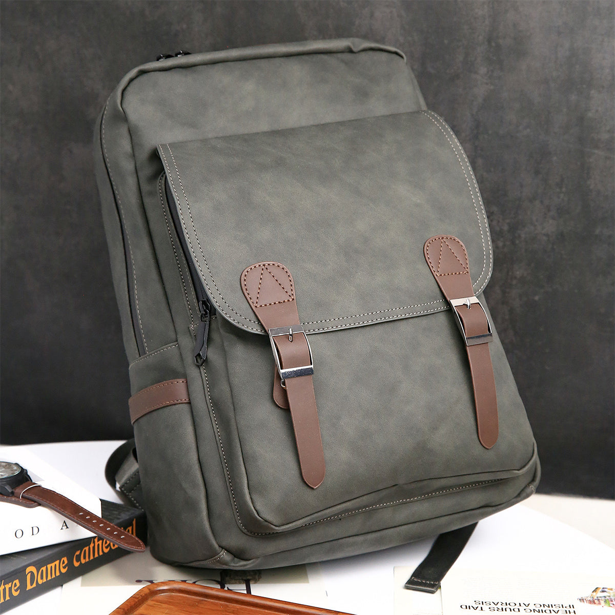 Leather Backpack USB Charging Men Business Backpack
