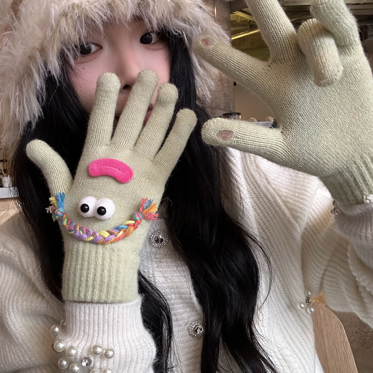 Funny Gloves Warm Fleece-lined Touch-screen Knitted Gloves