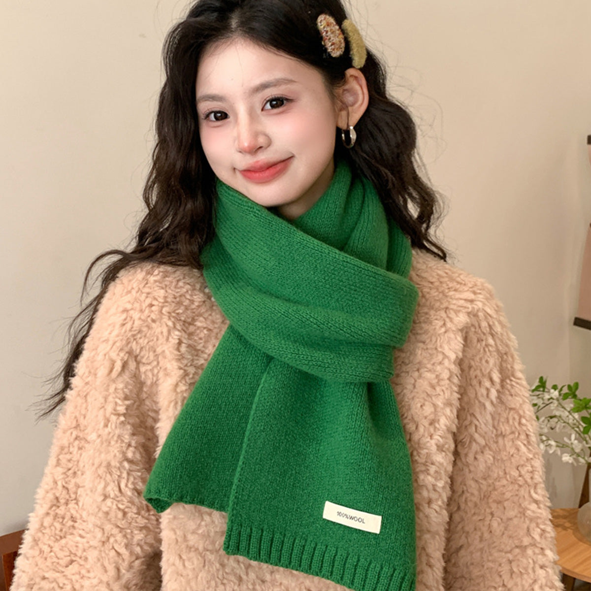 100% Sheep Wool Knitted Warm Thick Scarf