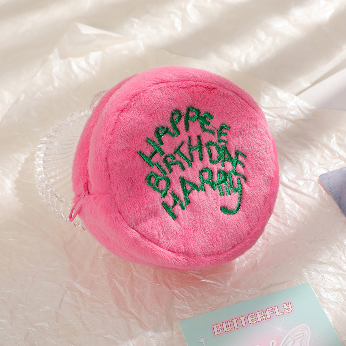 Korean Round Pink Plush Coin Purse