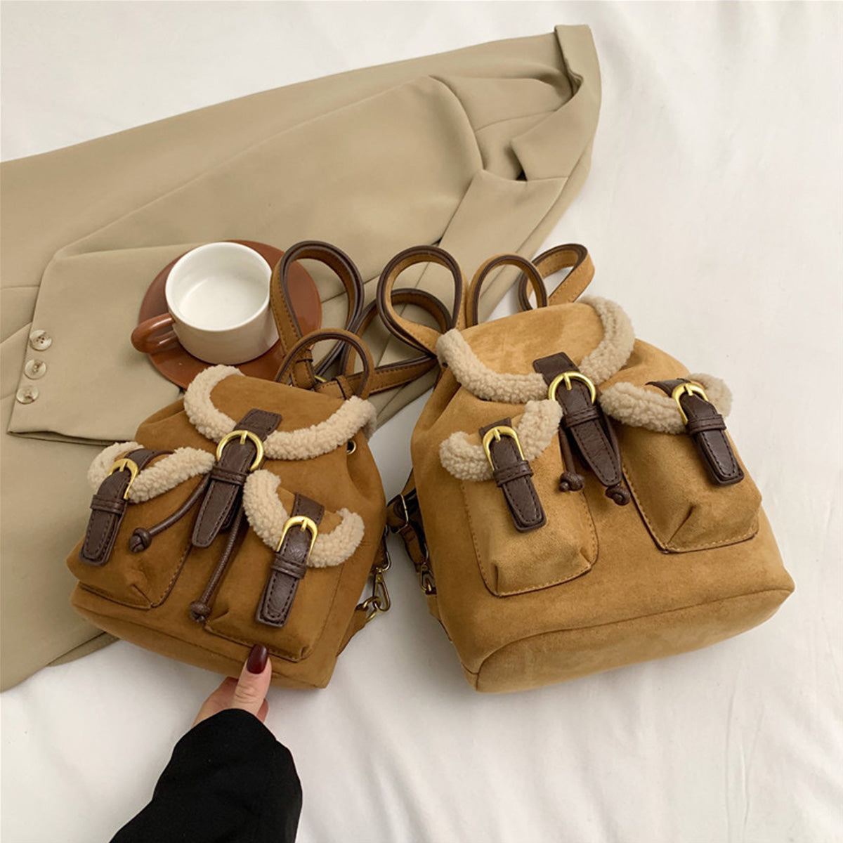 Retro Suede Drawstring Backpack