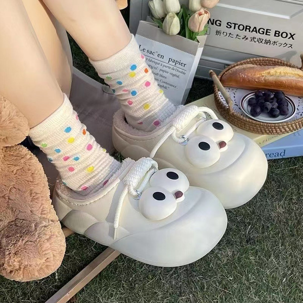 Thick-Soled Cotton Slippers Cute Big Eyes Cotton Slippers