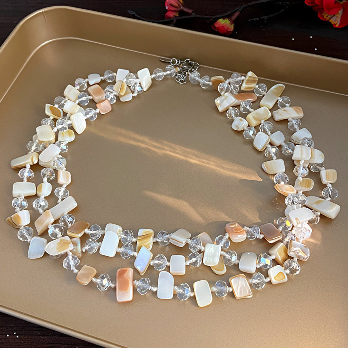 Personalized Three-Layer Shell Crystal Beaded Necklace
