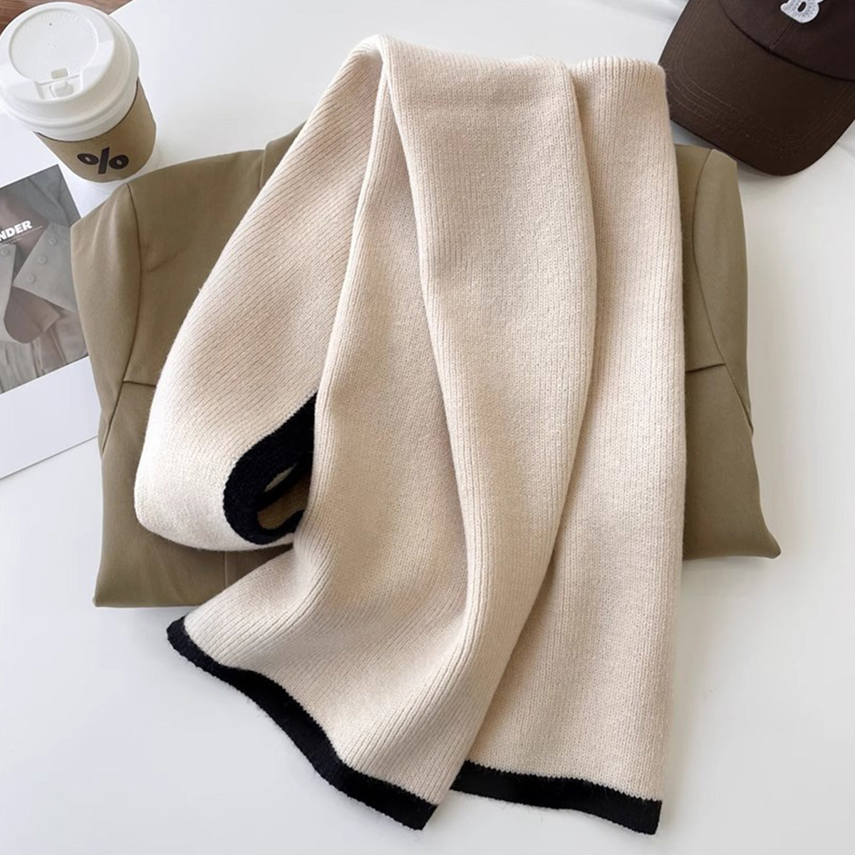 Scarf for Women Black Luxury Knitted Scarf