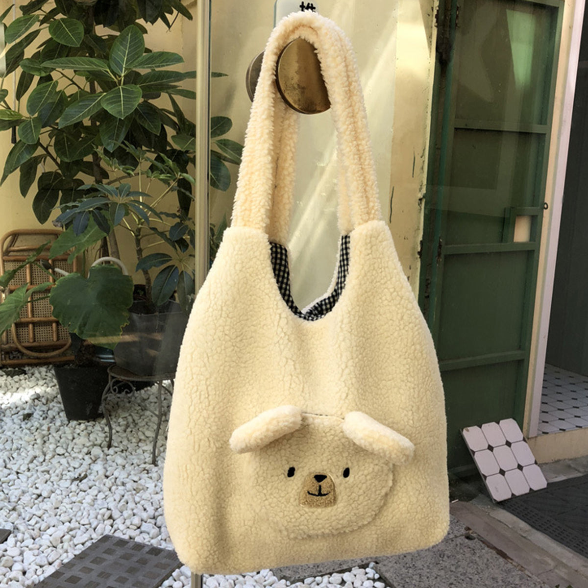 Cute Round-faced Bear Plush Shopping Bag