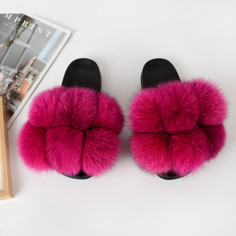 European American Fashion Fox Fur Slippers Women's Fur Slippers