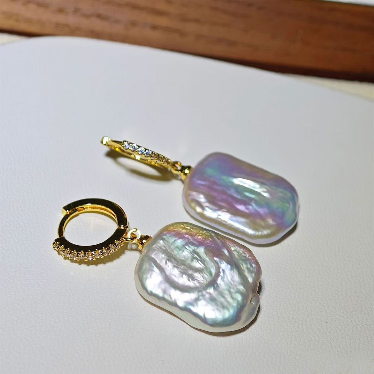 Simple Slender Baroque Opposite-Sex Pearl Earrings