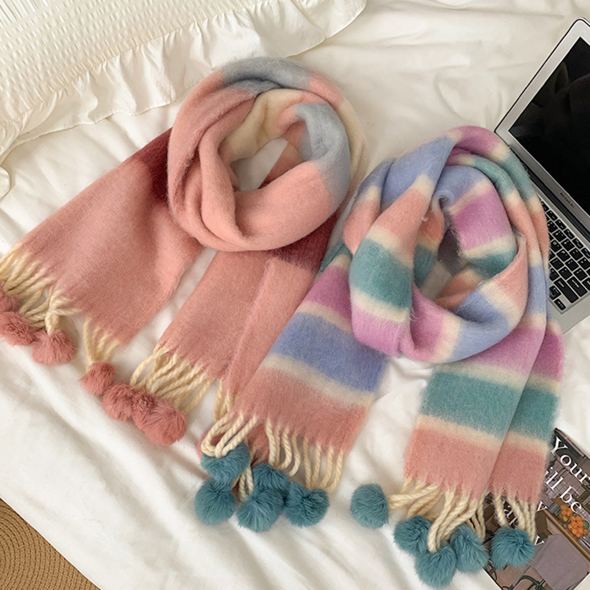Women's Winter Color Matching Tassel Scarf