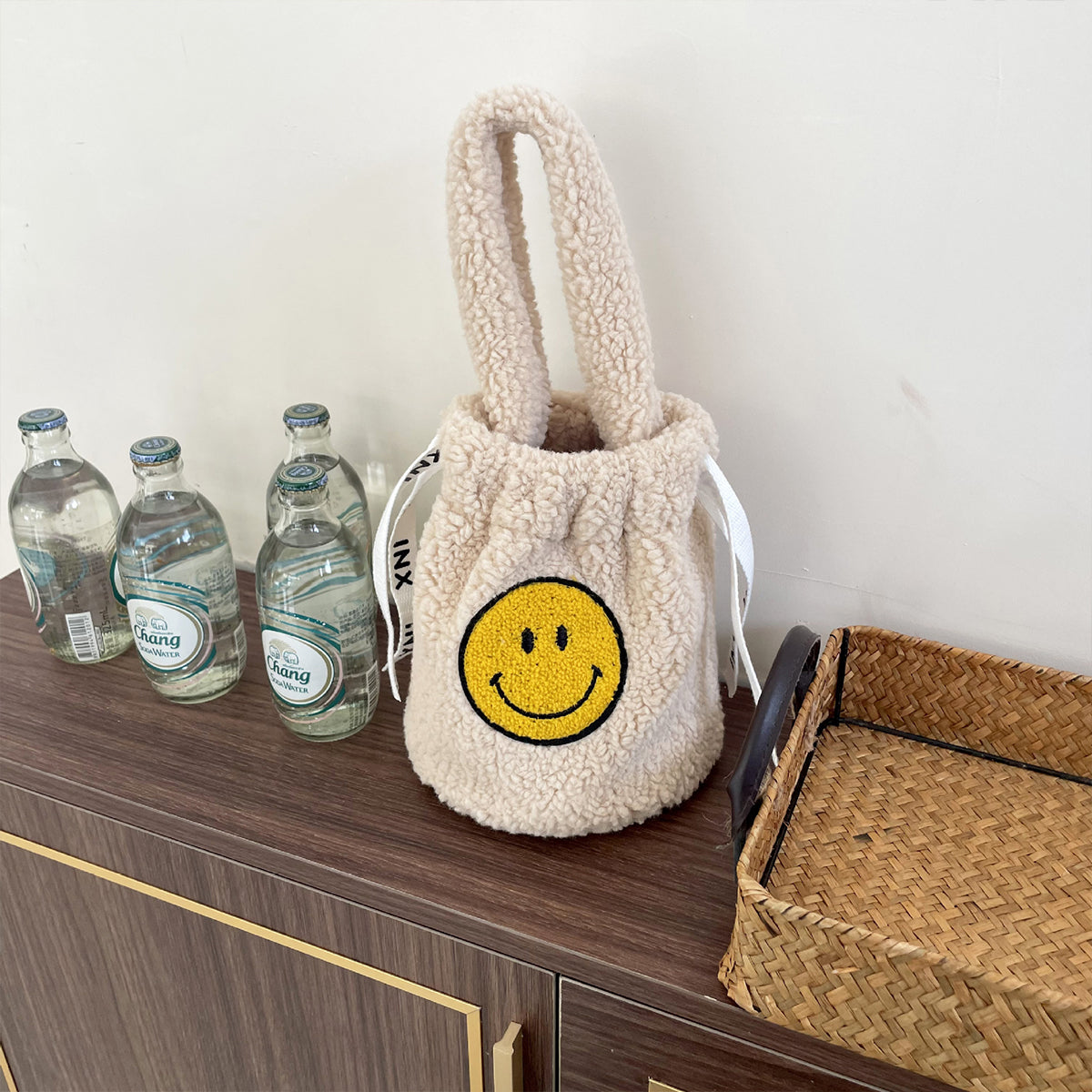 Plush Crossbody Bucket Bag