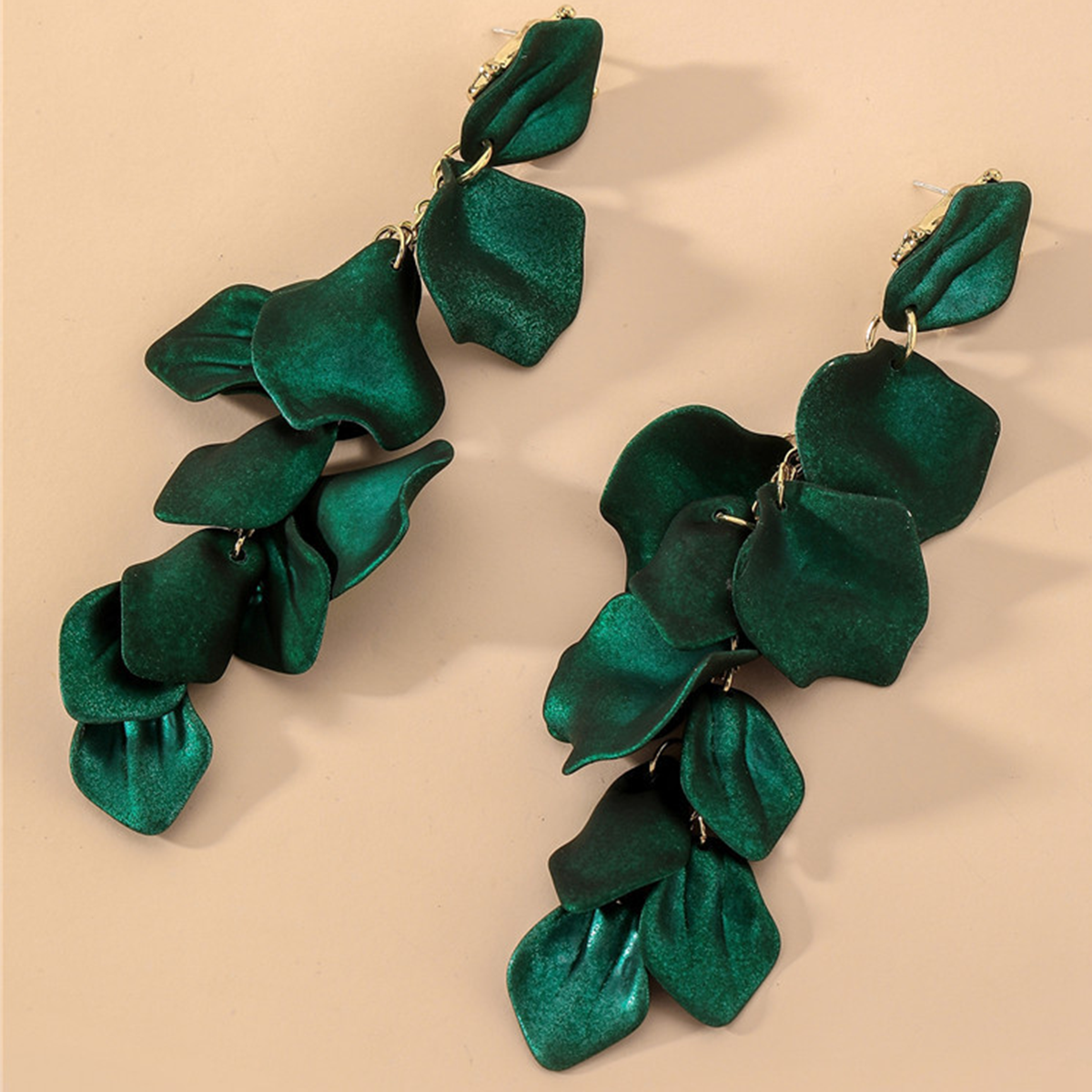European American Rose Petal Long Tassel Earrings