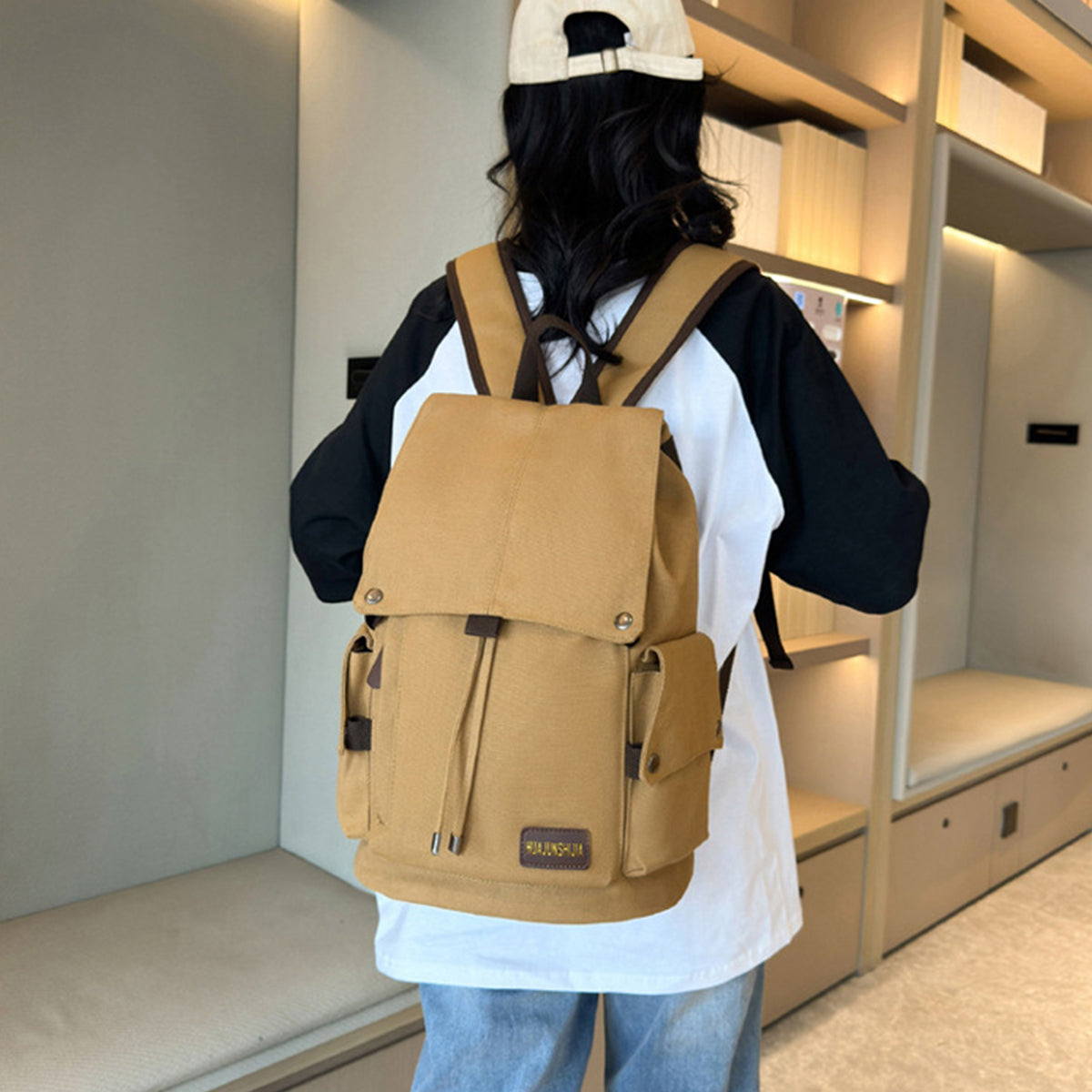 Simple Solid Color Backpack Retro Canvas Backpack