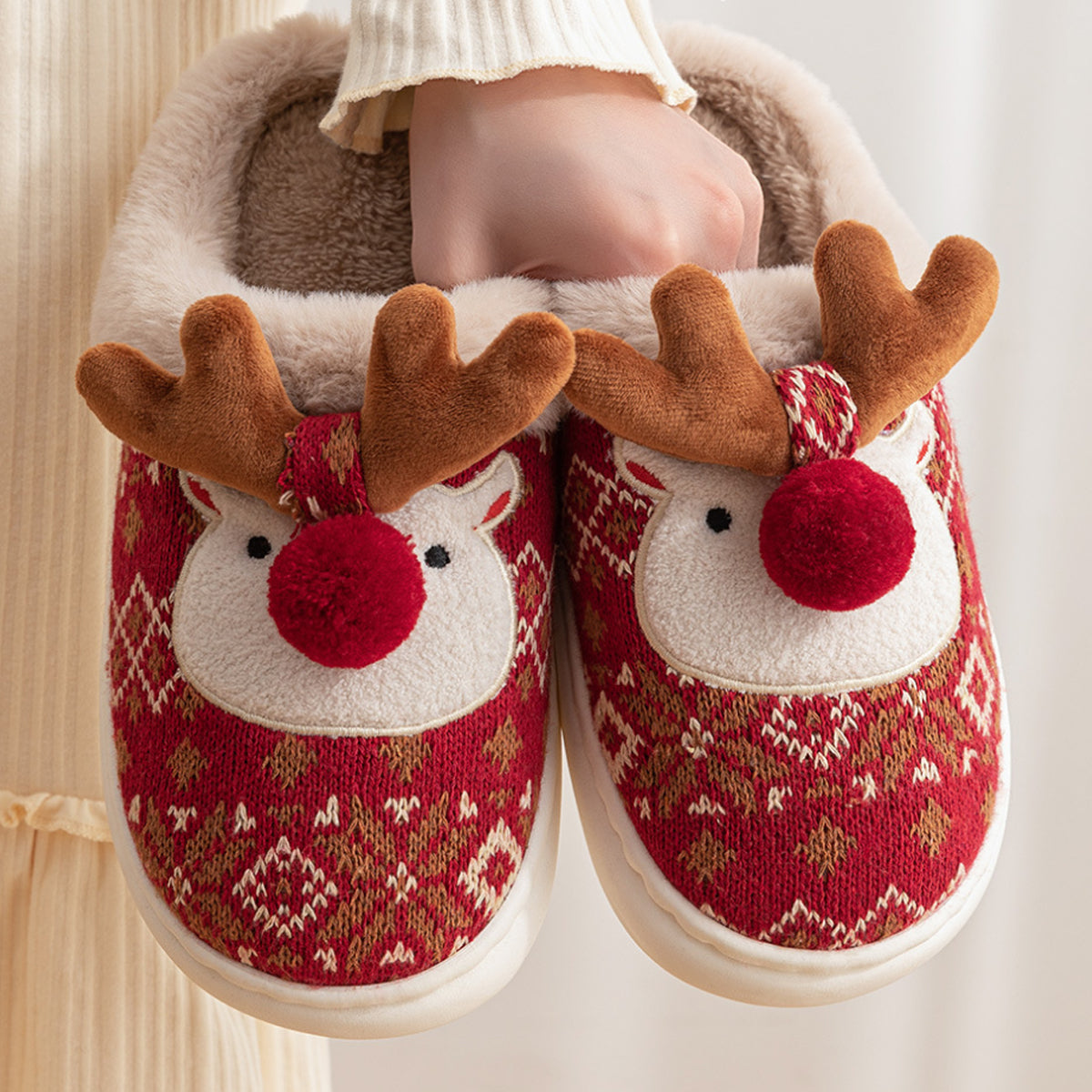 Cute Christmas Elk Cotton Slippers Warm Slippers for Women