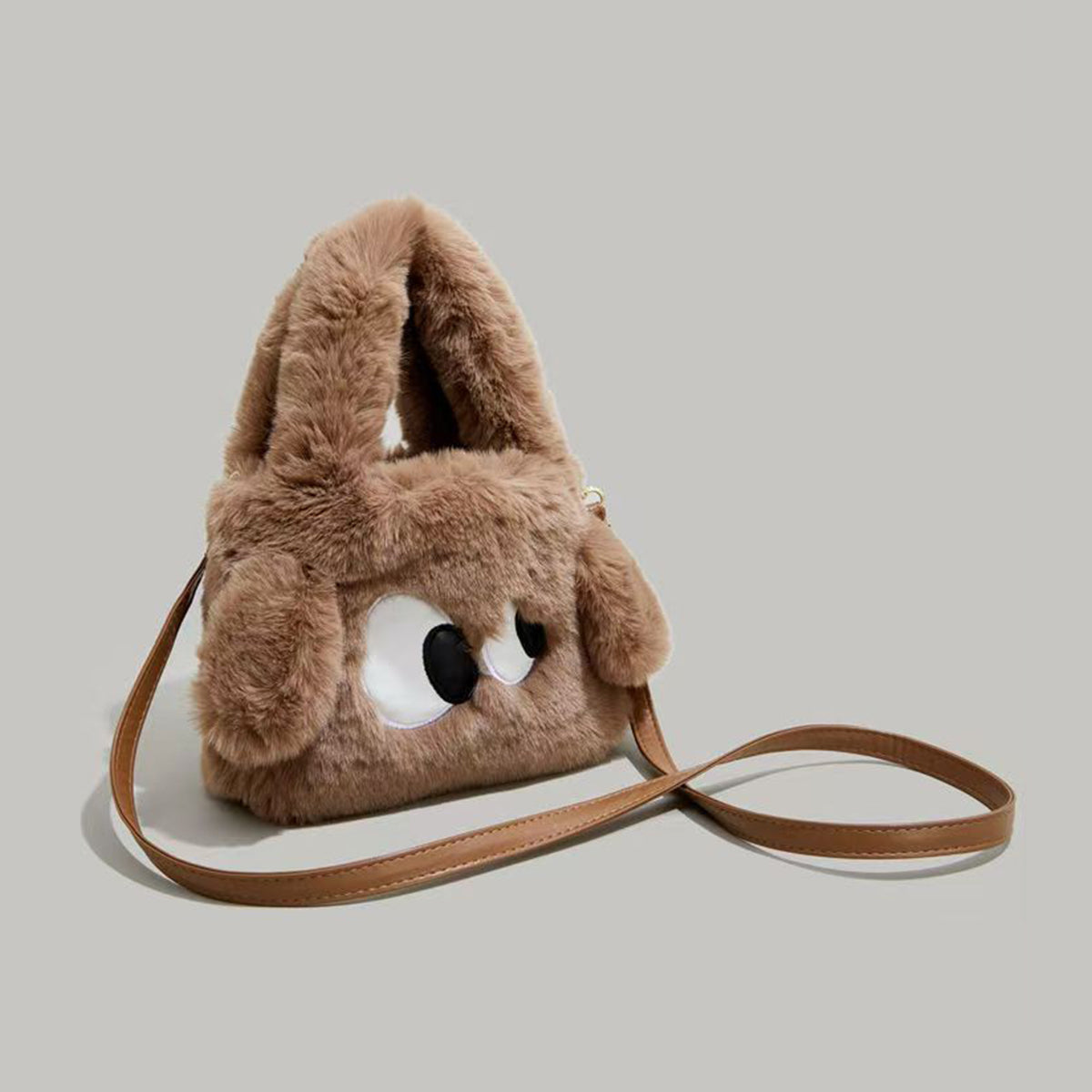 Women's Portable One-shoulder Tote Small Square Bag Big Eyes Cartoon Imitation Rabbit Plush Fashion Cute Crossbody Bag