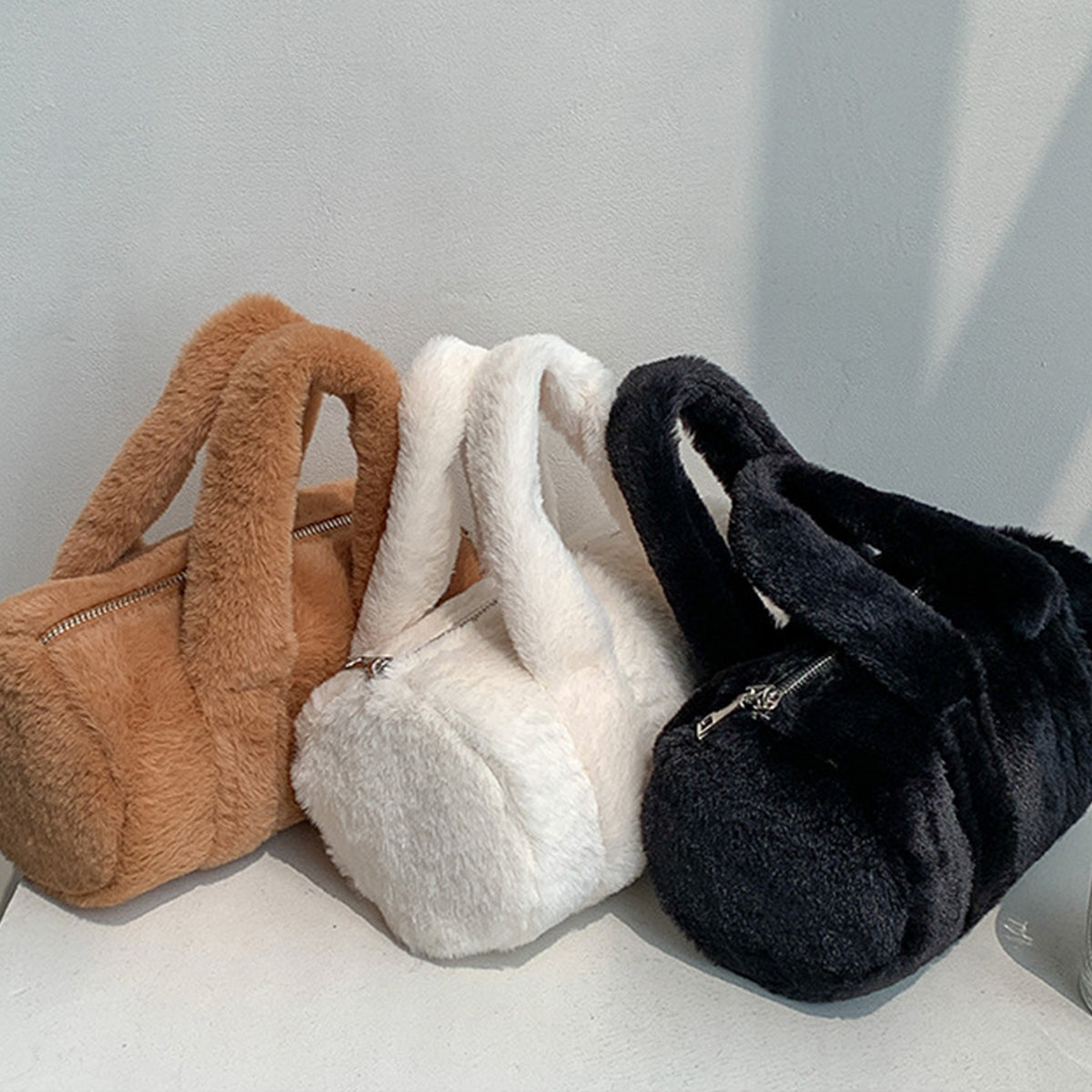 Autumn Winter Cylindrical Handbag Plush Bag