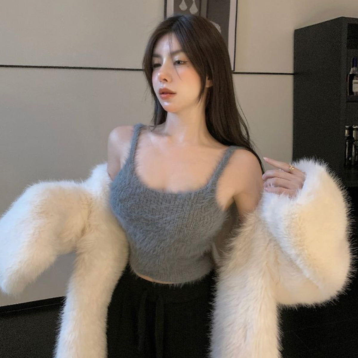 Soft Mink Fur Short Knitted Vest