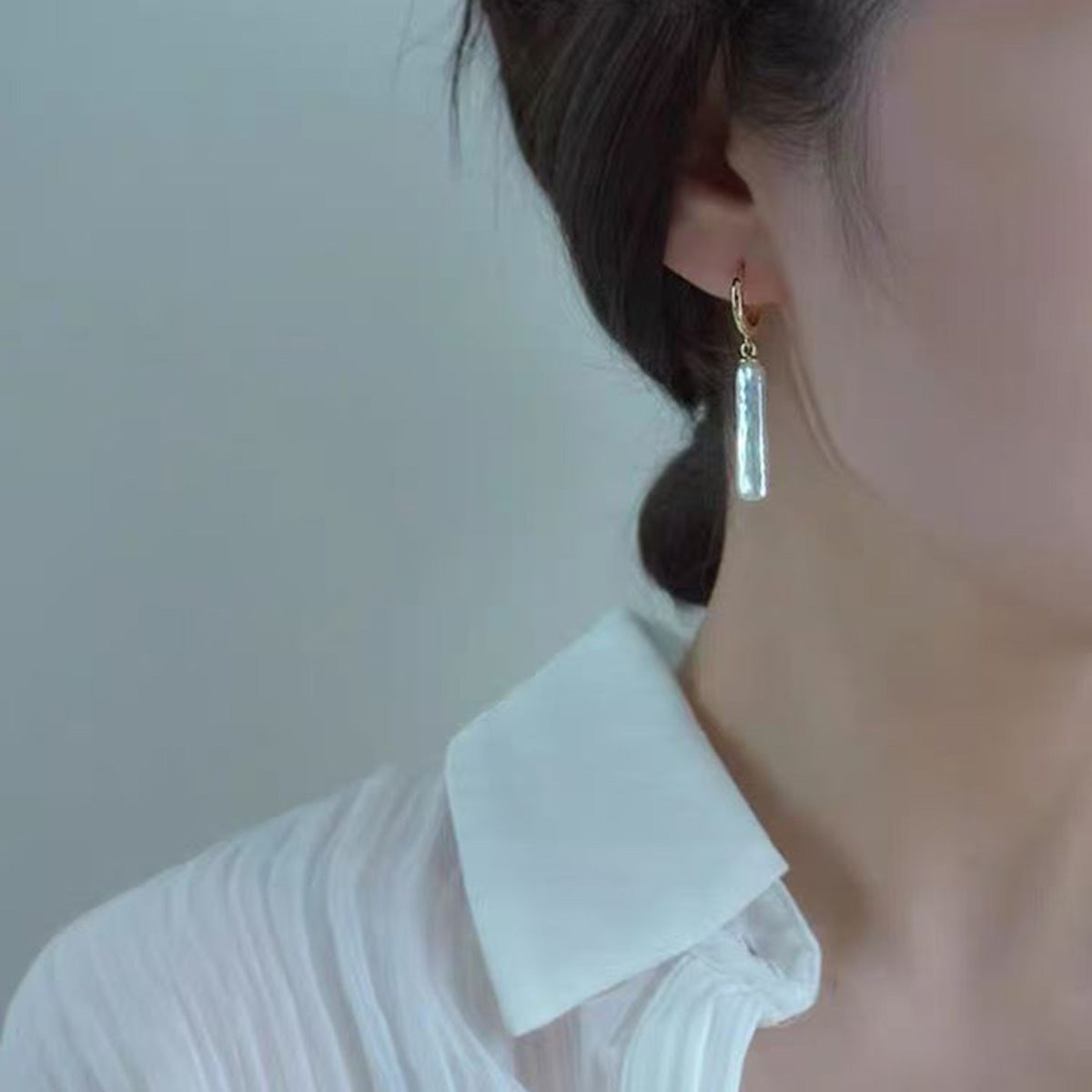 Simple Slender Baroque Opposite-Sex Pearl Earrings