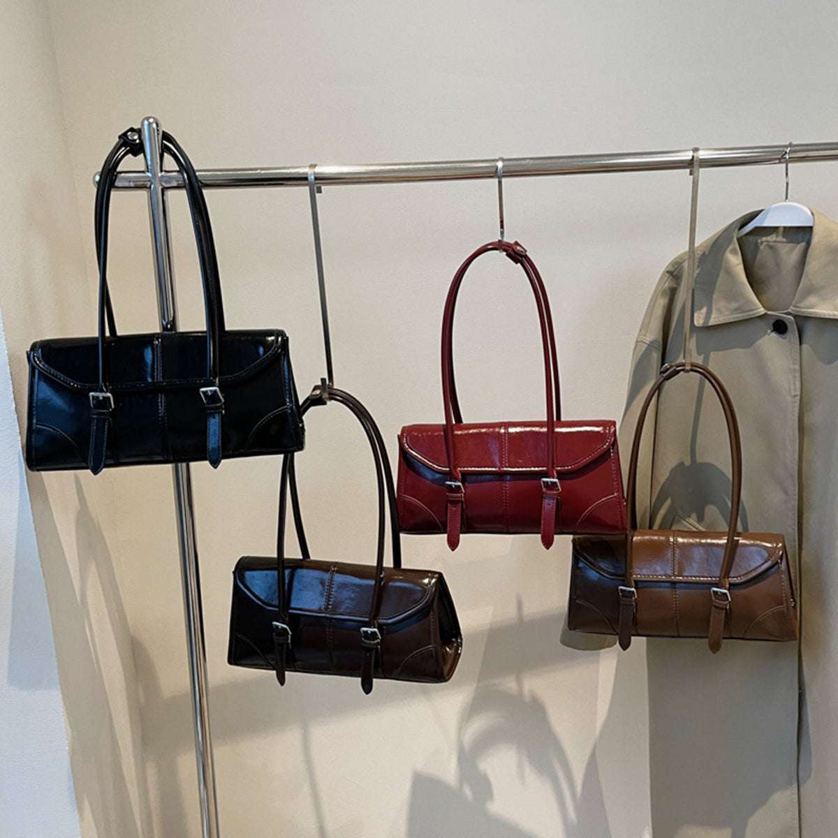 Wax Leather Shoulder Underarm Bag Hand Baguette Bag