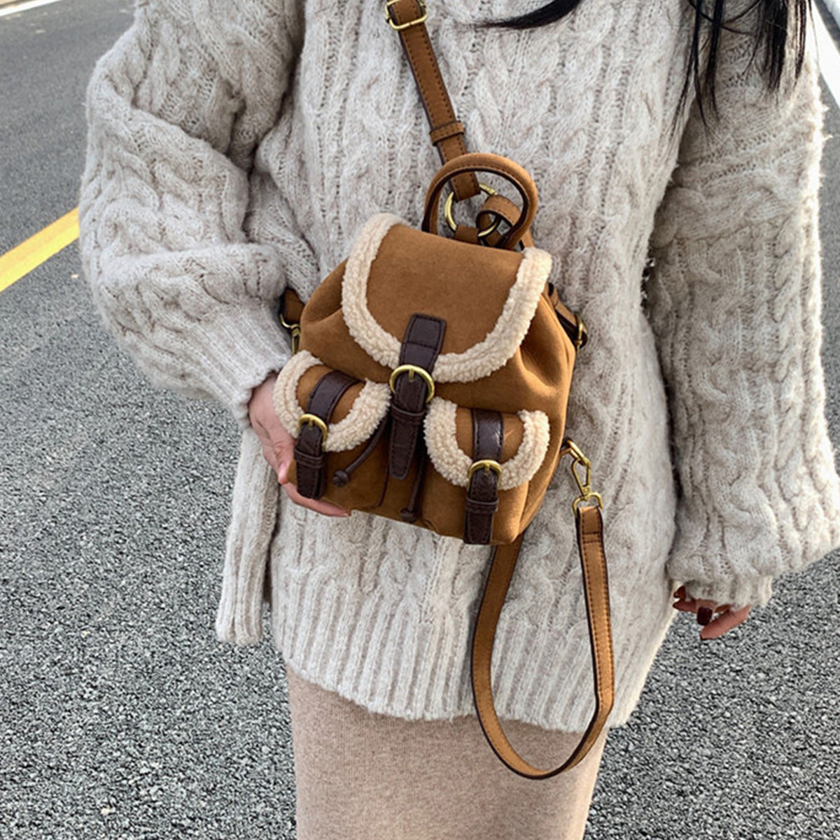 Retro Suede Drawstring Backpack