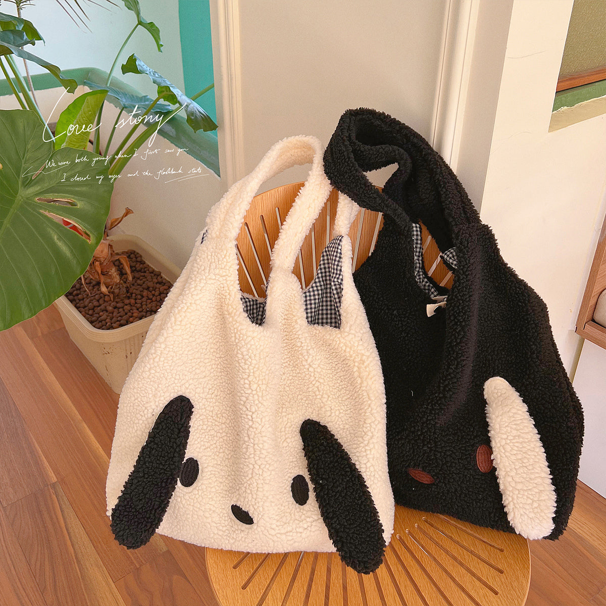 Lambskin Big Ears Bag Plush Dog Shoulder Bag Large Capacity Shopping Bag
