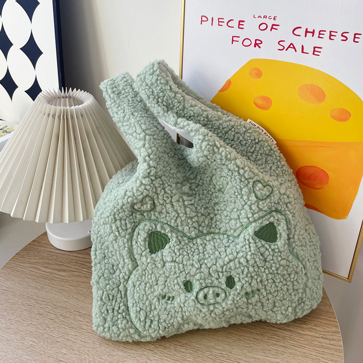 Plush Handbag Embroidered Lamb Wrist Bag
