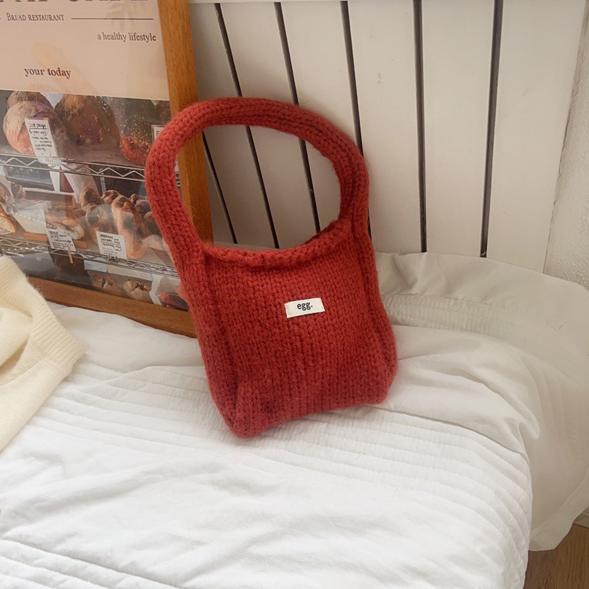 Autumn Winter Wool Knitted Solid Color Handbag