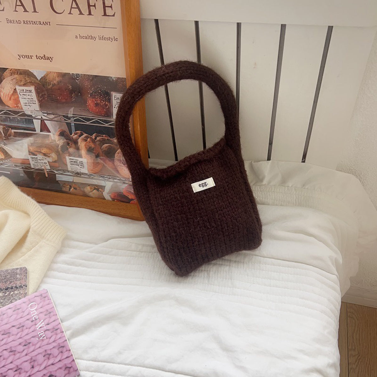 Autumn Winter Wool Knitted Solid Color Handbag