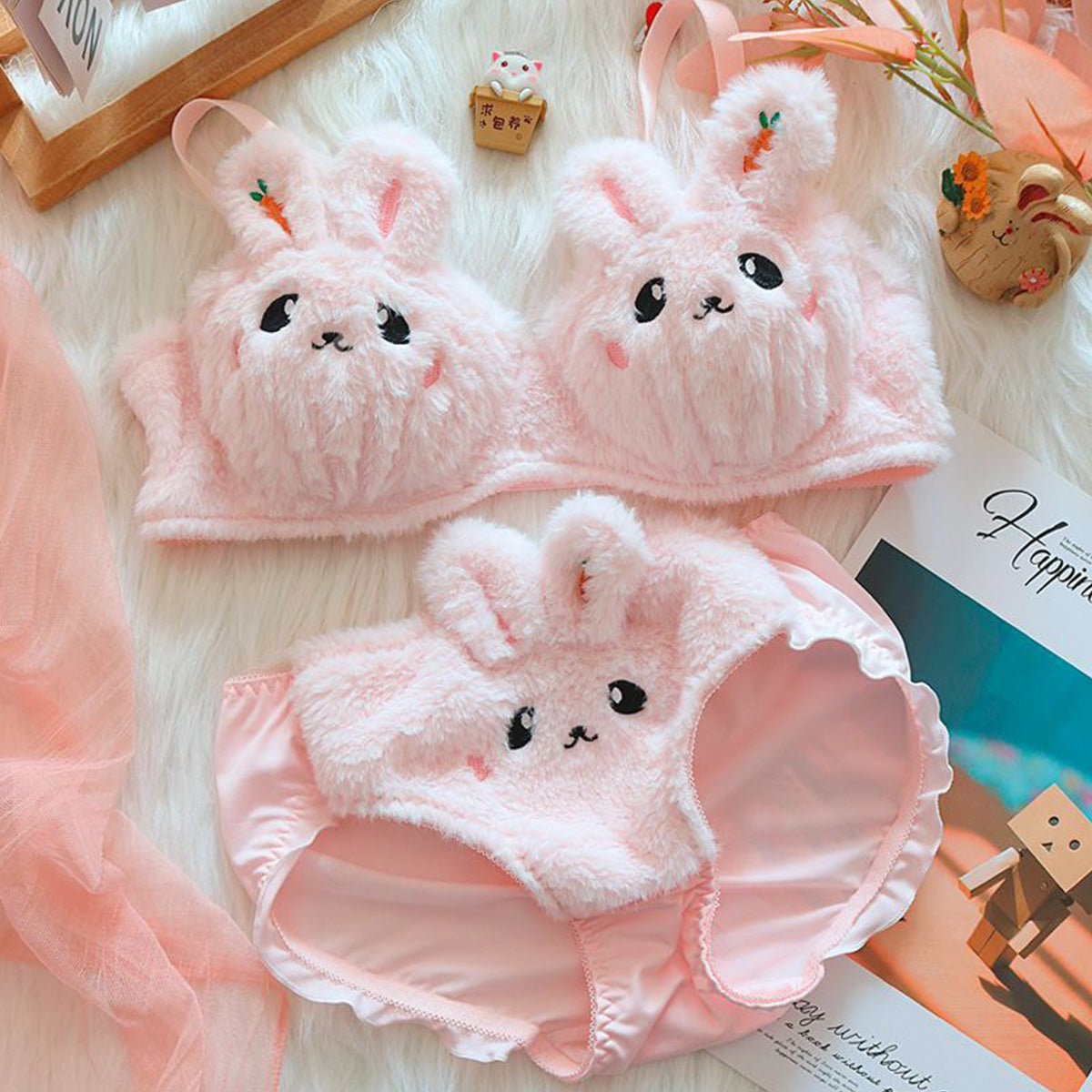 Girls Plush Underwear Rabbit Warm Set