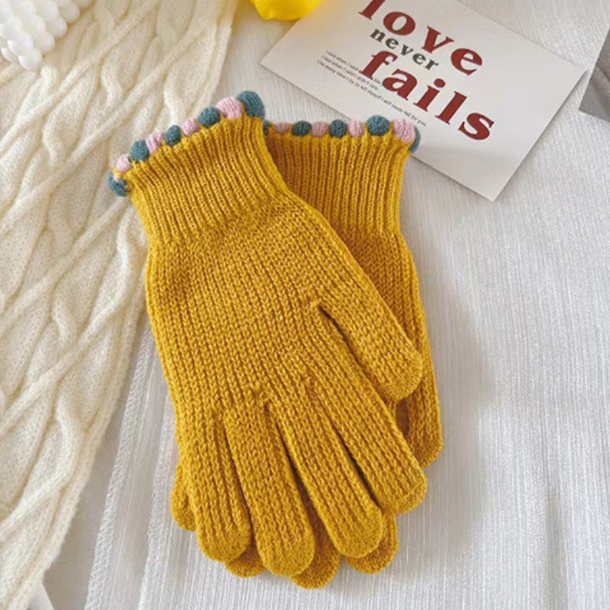 Knitted gloves for women thickened touch screen split finger gloves