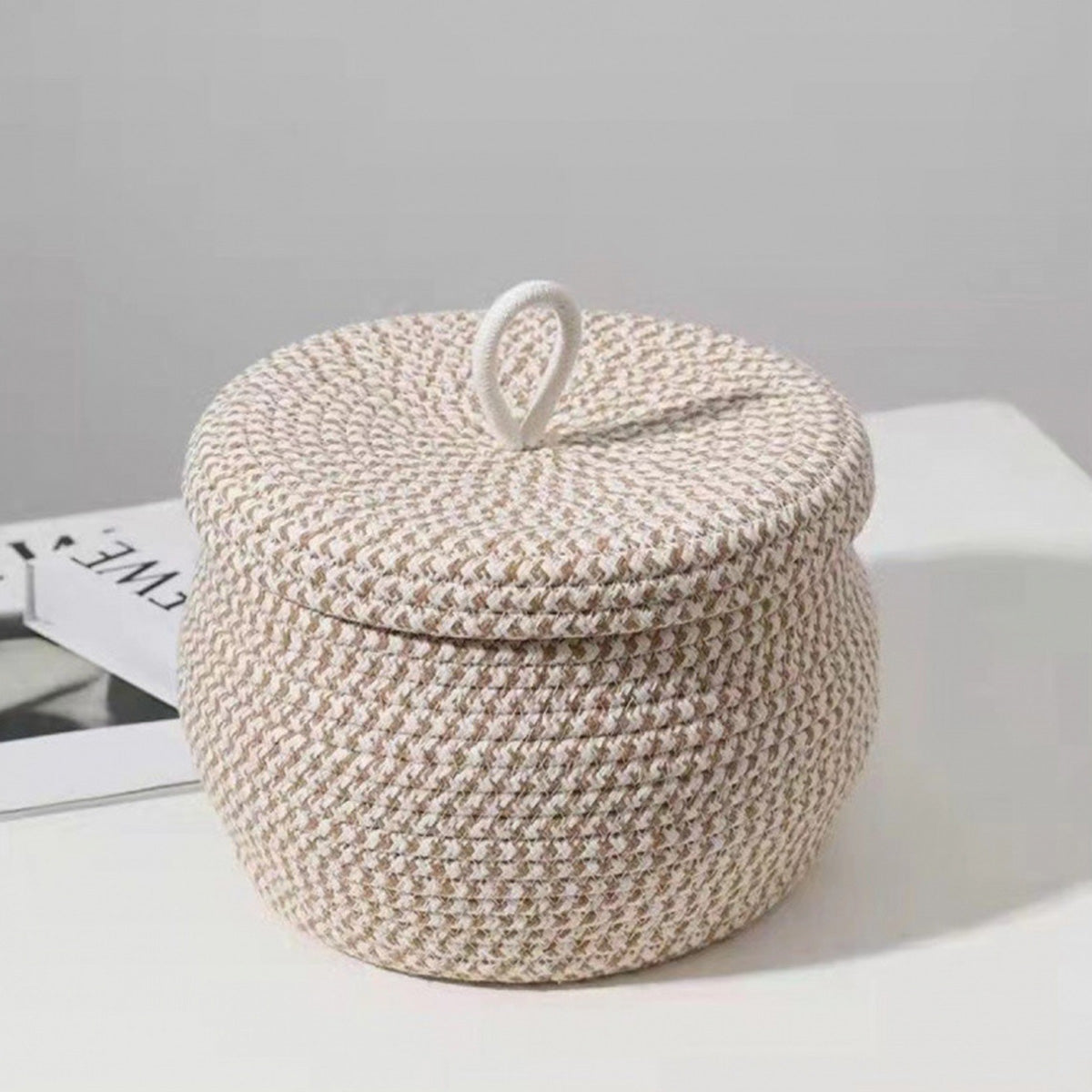 Woven Storage Basket, Round Storage Basket With Lid