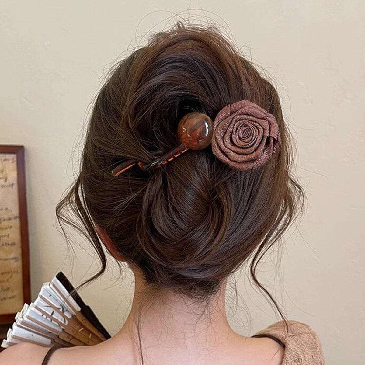 Dried Rose Round Bead Hairpin Hair Accessories