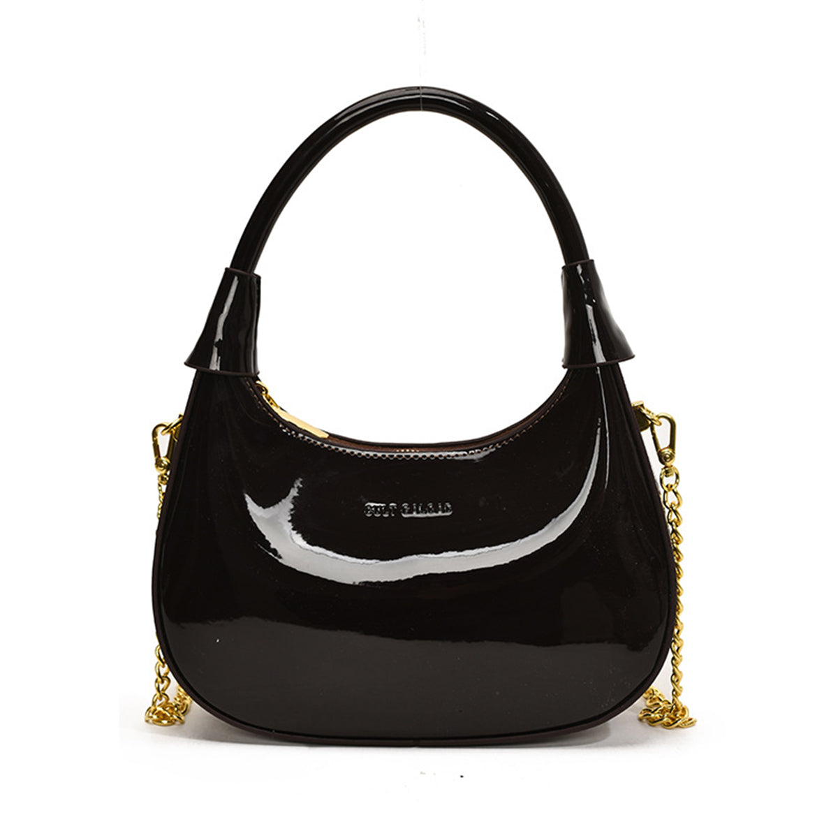 Burgundy Patent Leather Handbag U-shaped Dumpling Bag