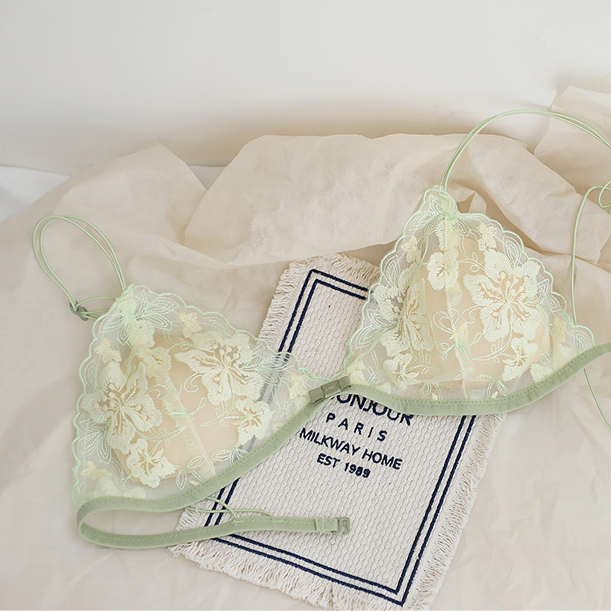 French Heavy Embroidery Lace Hollowed-Out Bra