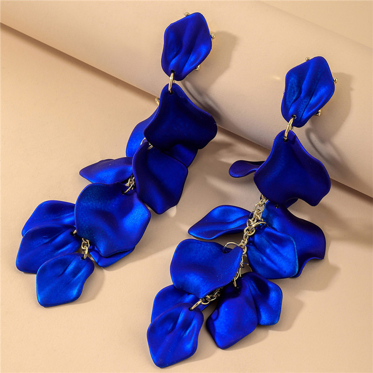 European American Rose Petal Long Tassel Earrings