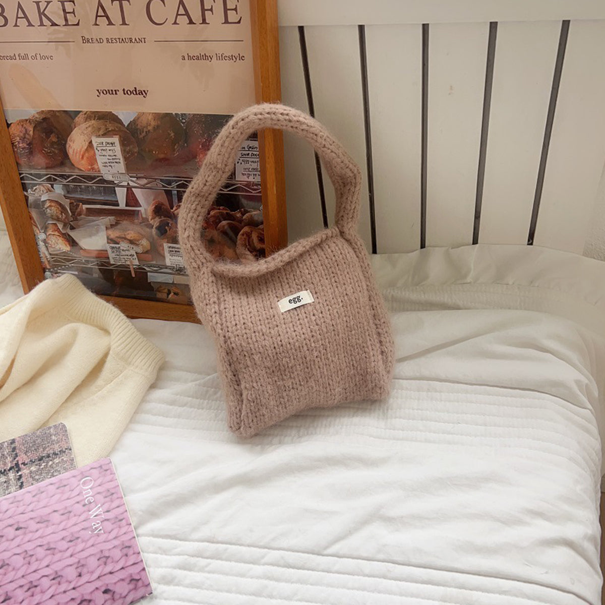 Autumn Winter Wool Knitted Solid Color Handbag