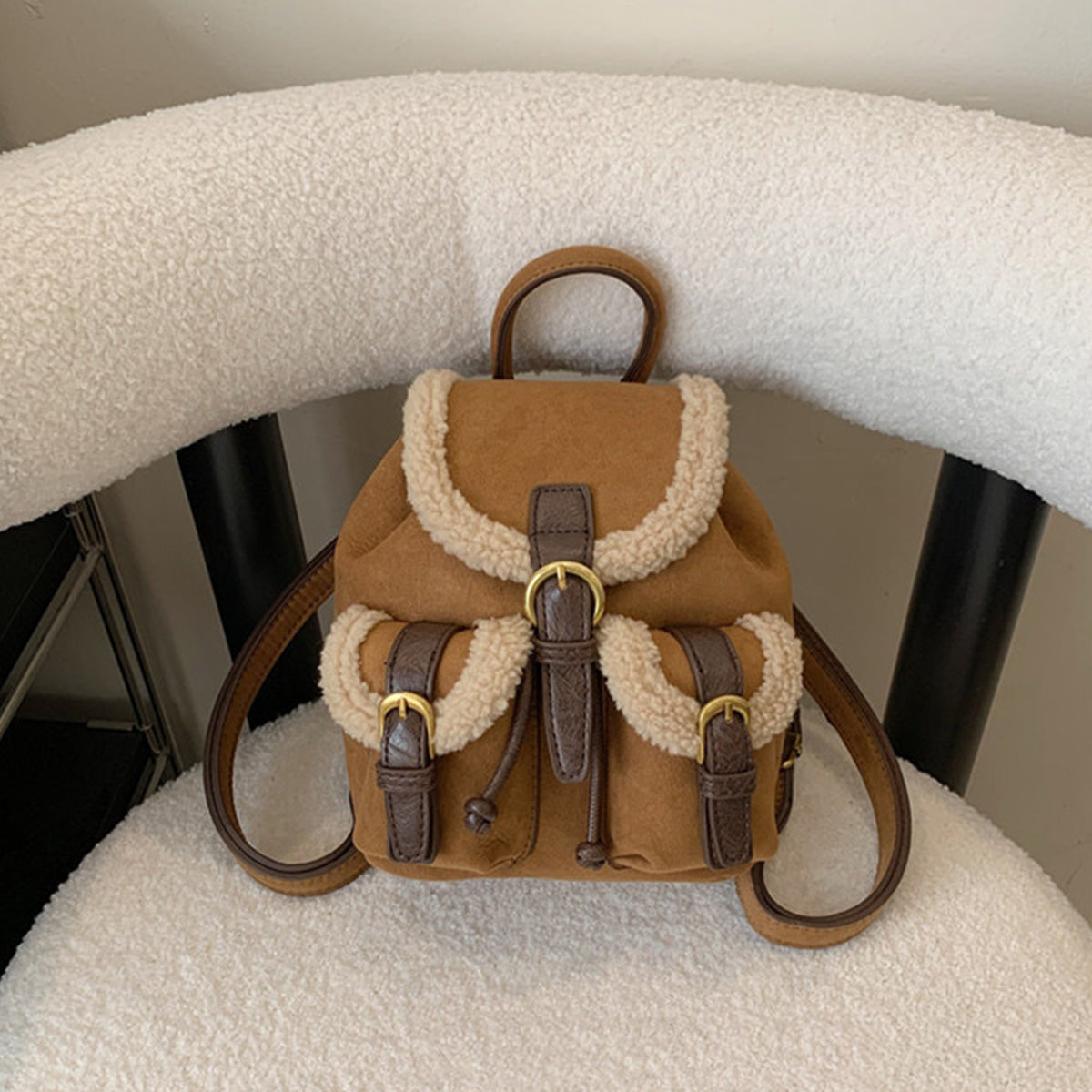 Retro Suede Drawstring Backpack