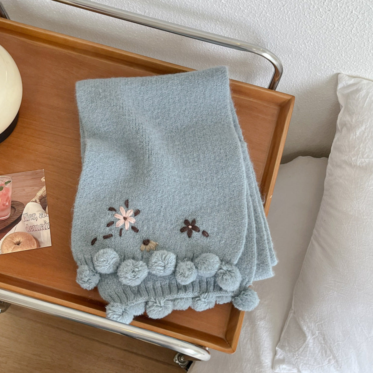2024 New Cute Little Flower Ball Green Knitted Scarf