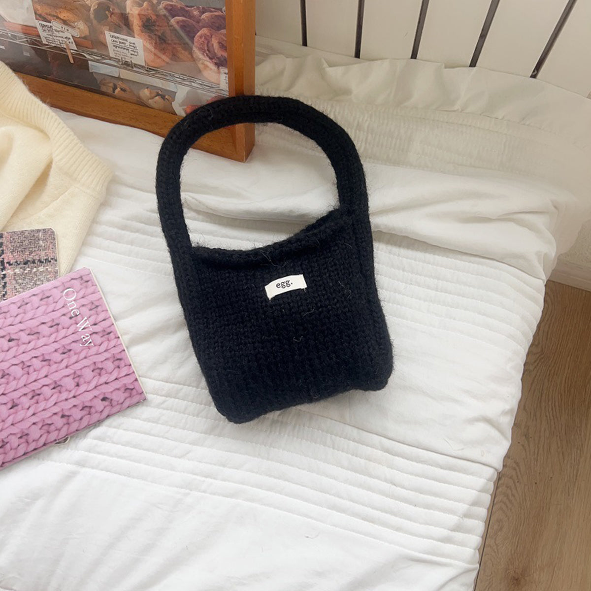 Autumn Winter Wool Knitted Solid Color Handbag