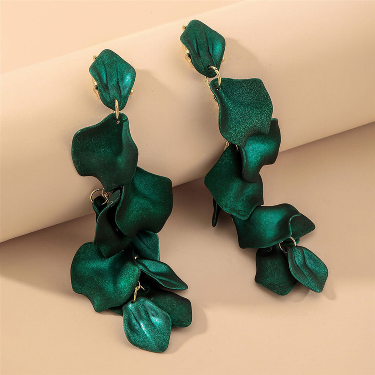 European American Rose Petal Long Tassel Earrings