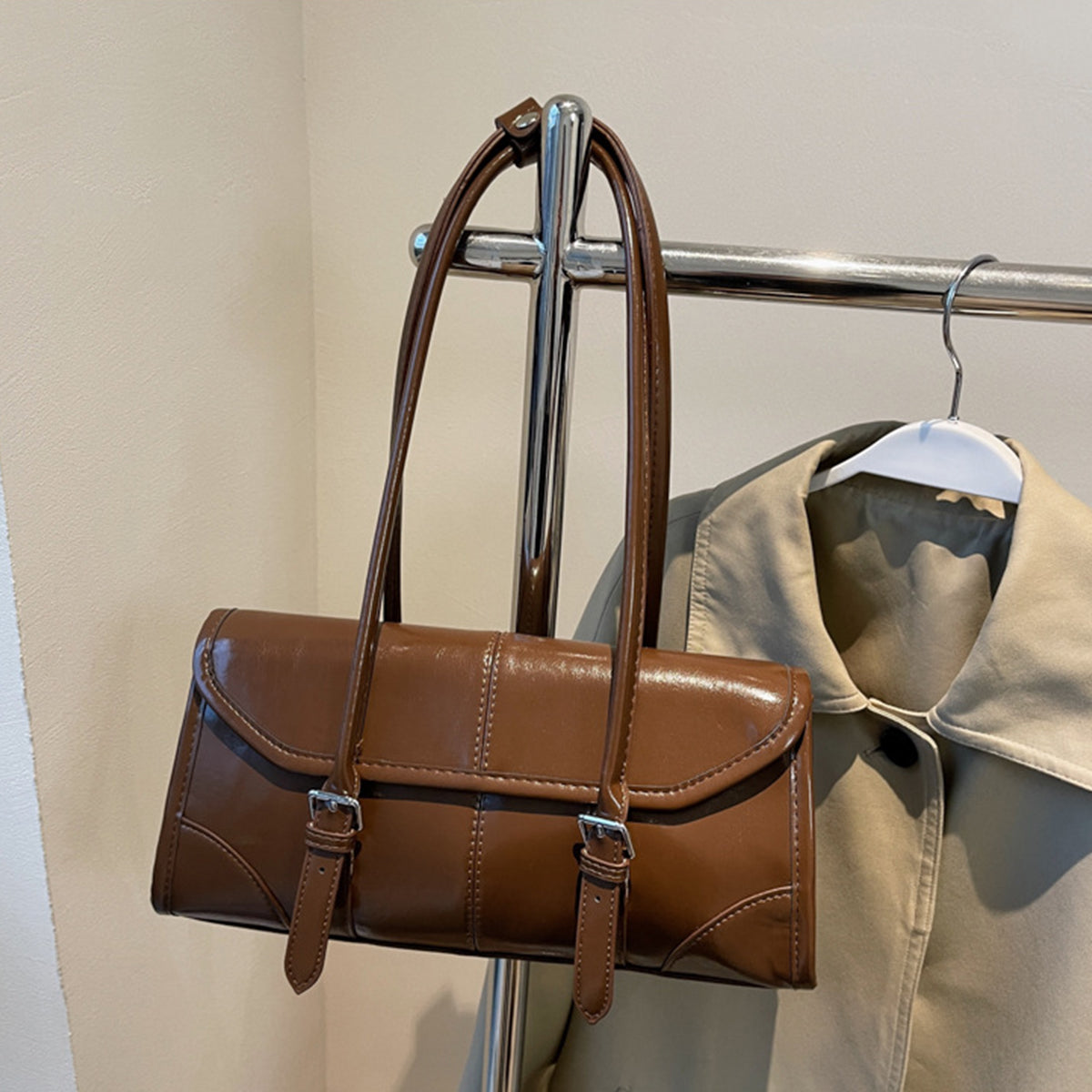 Wax Leather Shoulder Underarm Bag Hand Baguette Bag