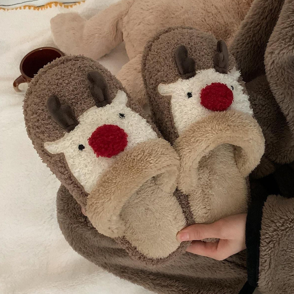 Winter Christmas Elk Plush Slippers Non-Slip Cotton Slippers