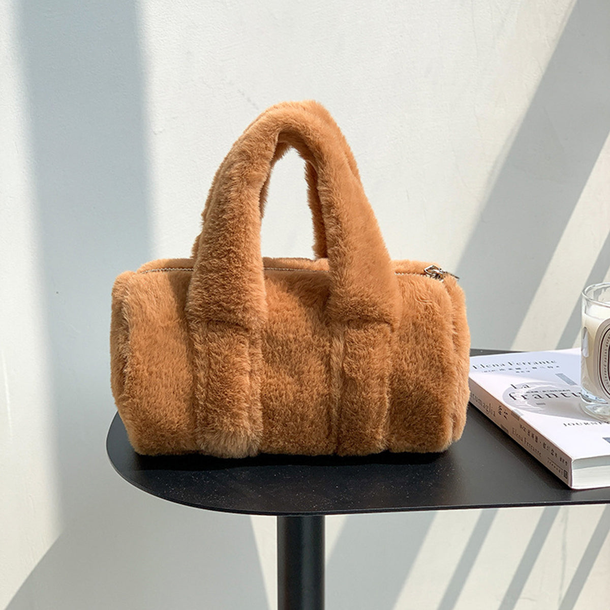 Autumn Winter Cylindrical Handbag Plush Bag