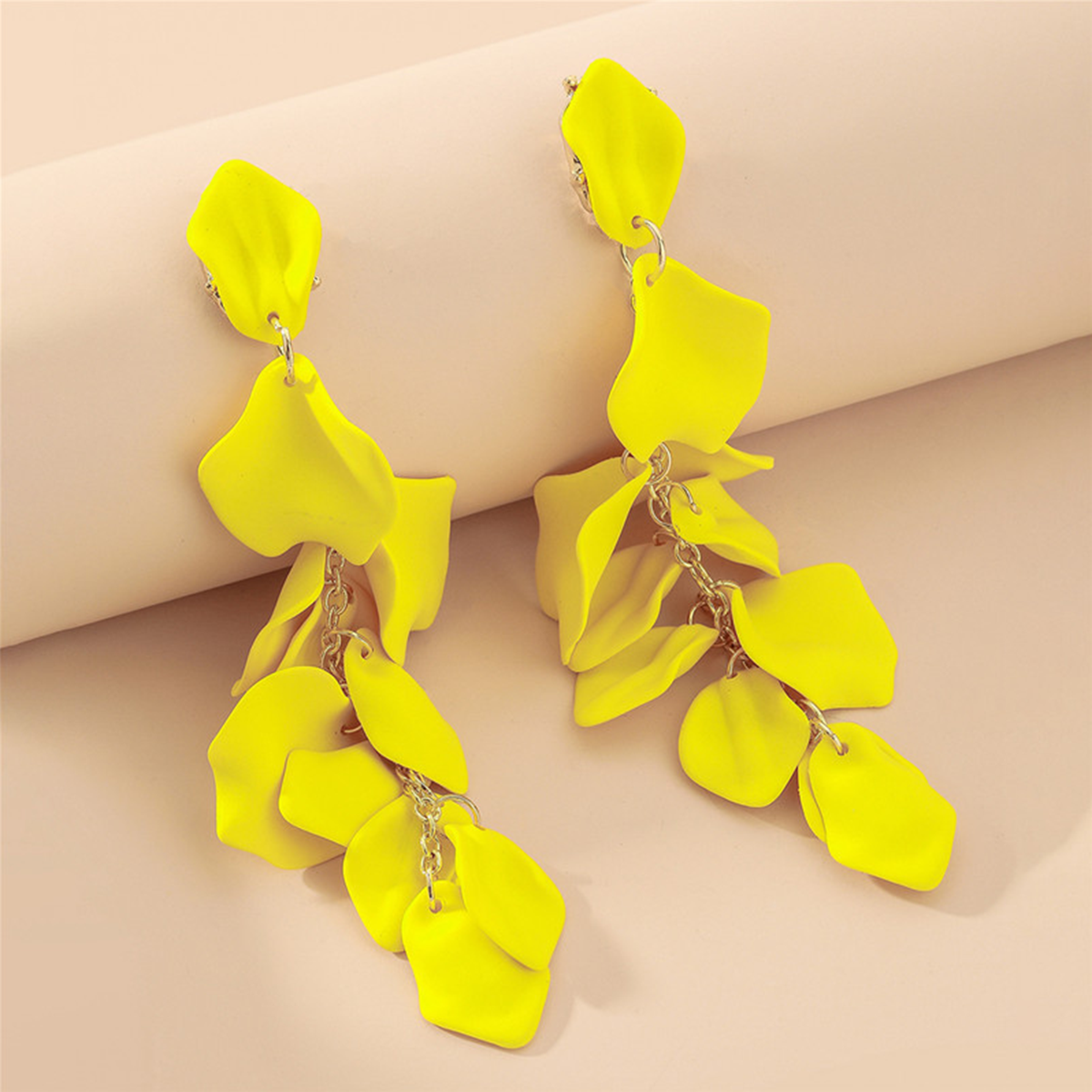 European American Rose Petal Long Tassel Earrings
